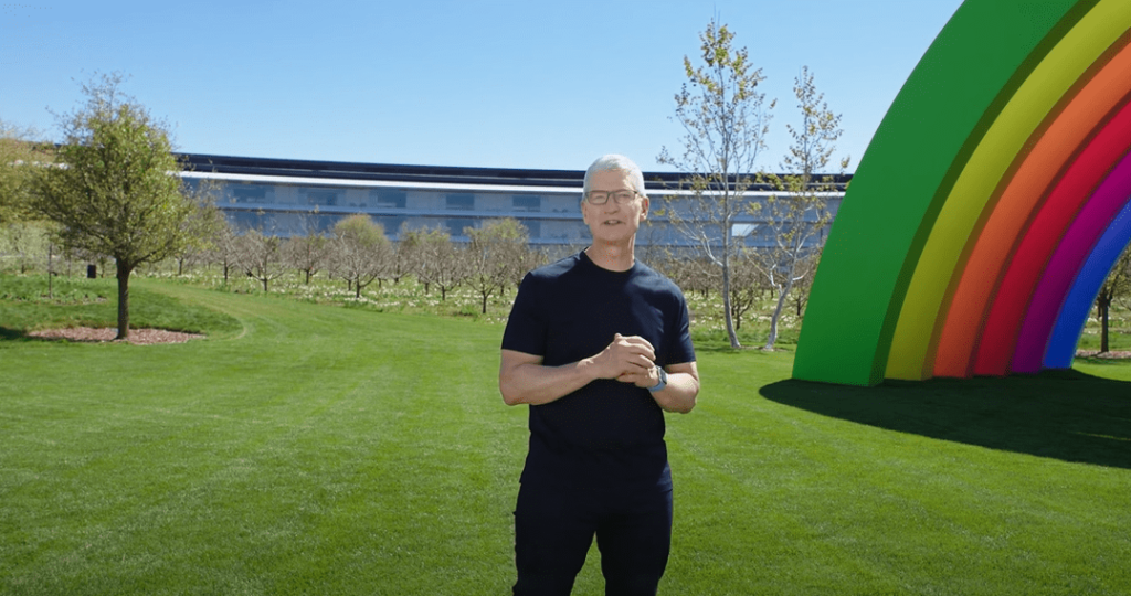 Tim Cook Launching the latest iMacs at Cupertino stadium