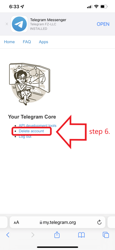 Delete Telegram Account on Apple iOS Step 6 Click on Delete Account 473x1024 1