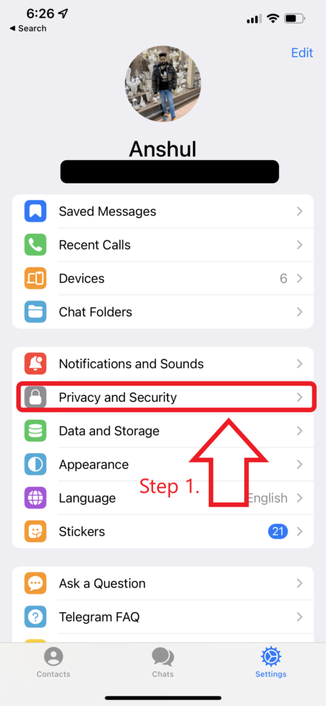 How to Delete Telegram Account? - Step 1