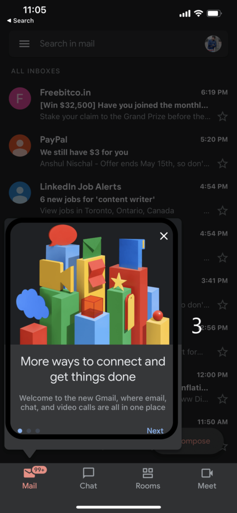 More Ways to Start on Android and iOS allows us to interact with GMAIL