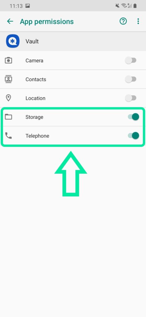 Vault Storage and Telephone access should be enabled