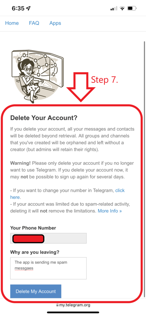 How to Delete Telegram Account? - Step 7