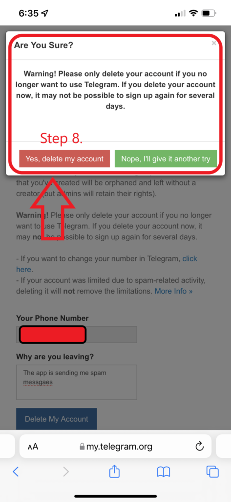 How to Delete Telegram Account? - Step 6