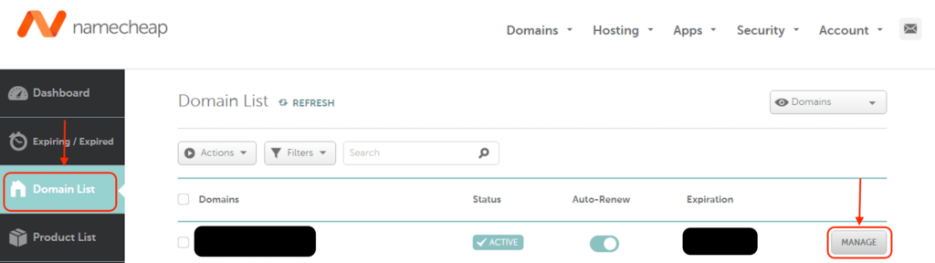 Sign in to Namecheap and look for domain name