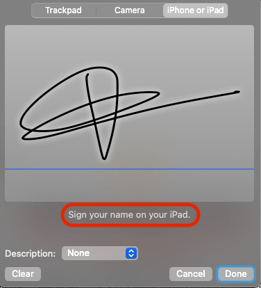Once you sign on iPad or iPhone you can see the signatures instantly on your Mac