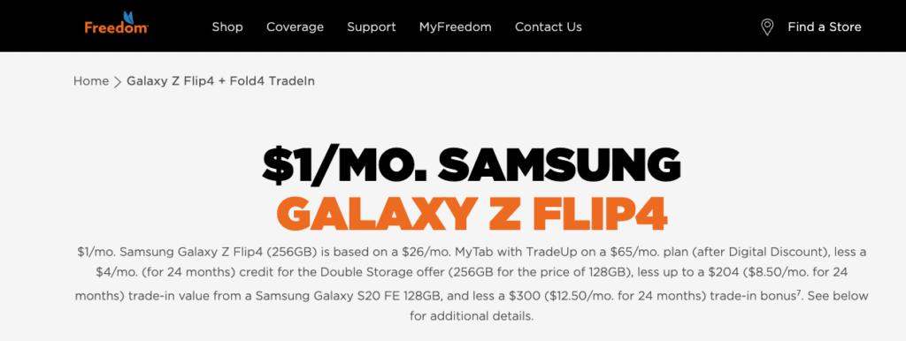 Freedom Mobile allows you to Buy a Samsung Galaxy Z flip4 for CAD 1$